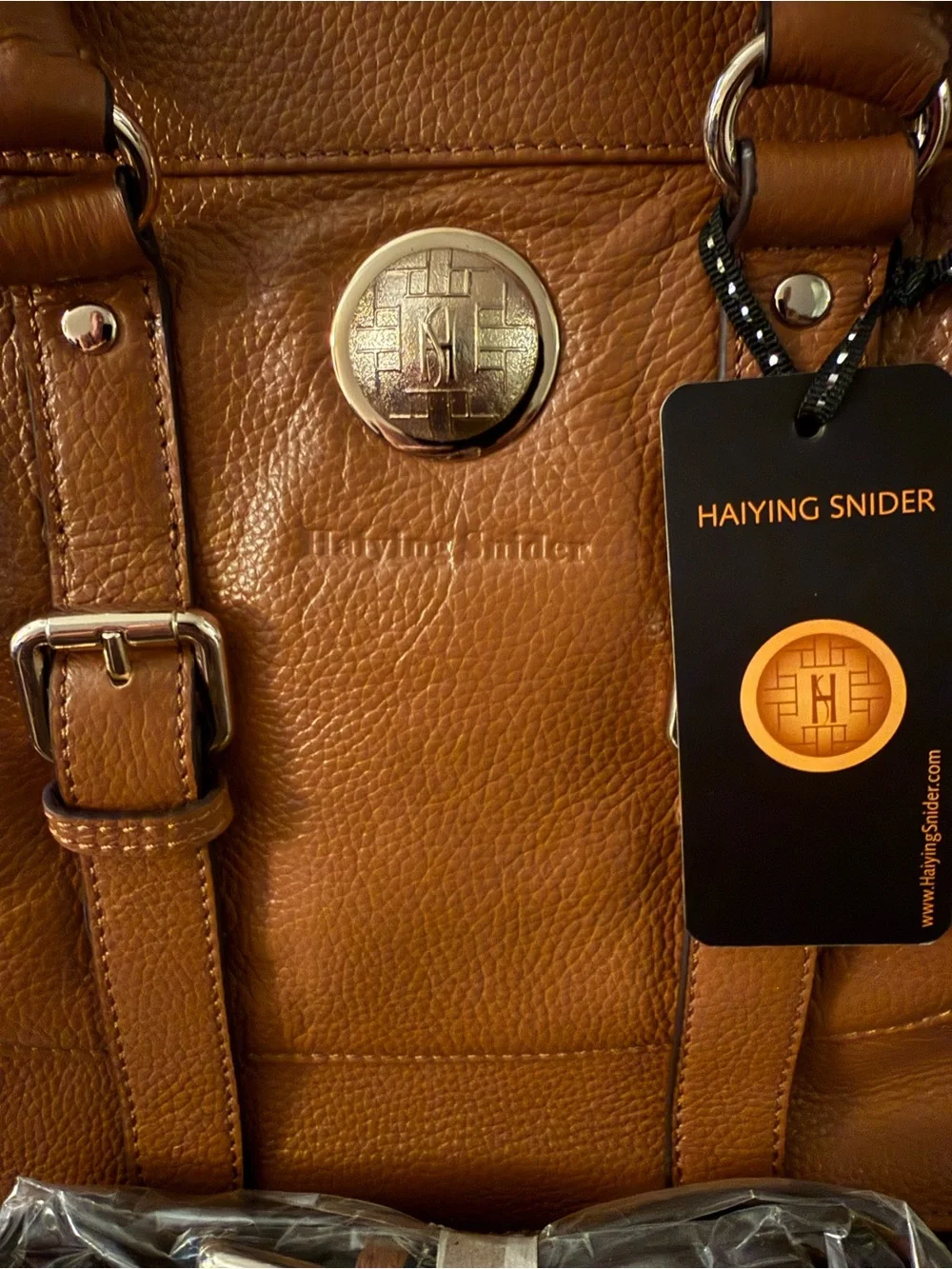 Haiying Snider Tan Leather Structured Satchel